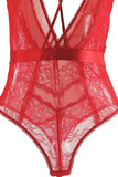 V-Plunge Strappy Red Mesh and Lace Teddy in L