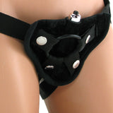 Vibrating Velvet Strap-On Harness in Black