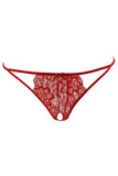Red and Gold Lace Lurex Crotchless Thong in OS
