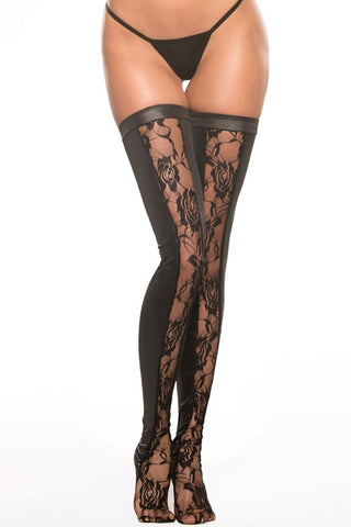Lace and Wet Look Thigh High Leggings in OS