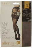 Floral Lace Black Garter Hose with Backseam in OS