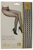 Black Pinstriped Jacquard Pantyhose in OS