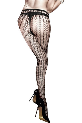 Black Pinstriped Jacquard Pantyhose in OS