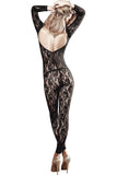 Long Sleeve All Over Black Lace Bodystocking in OS