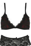 Red and Black Lace Bralette, Garter & Panty Set in S/M