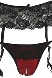 Red and Black Lace Bralette, Garter & Panty Set in S/M