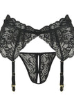 Black Floral Lace Bra, Garter & G-String in S/M