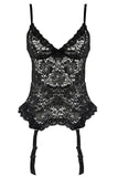 Black Floral Lace Bustier with G-String in S/M