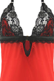 Red Satin and Black Lace Chemise in M/L