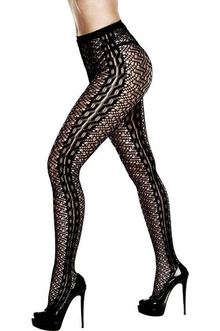 Intricate Knit Black Pantyhose in OSXL