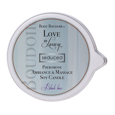 Seduced 6oz Pheromone Soy Massage Candle in Black Lace