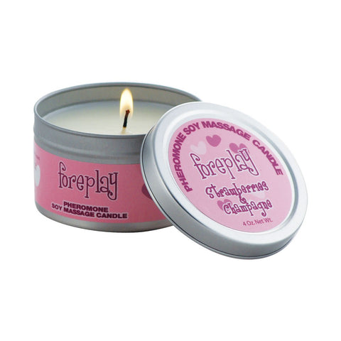 Foreplay Pheromone Massage Candle in Strawberry Champagne