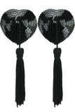 Sequined Heart Pasties With Tassels in Black