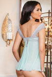 Misty Blue with Grey Lace Babydoll & G-String Set in S