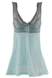 Misty Blue with Grey Lace Babydoll & G-String Set in M