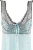Misty Blue with Grey Lace Babydoll & G-String Set in XL