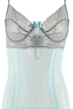 Misty Blue and Grey Lace Chemise with Garters in S