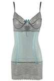 Misty Blue and Grey Lace Chemise with Garters in S