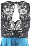 Open Cup Chemise with Black Lace Overlaying Dark Teal in S