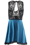 Open Cup Chemise with Black Lace Overlaying Dark Teal in L