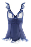 Navy Blue Ruffle Trimmed Bustier with Mesh Bust in S