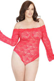 Red Lace Off Shoulder Teddy with Flared Sleeves in OSXL