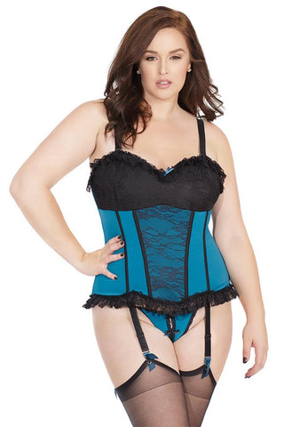 Dark Teal Corset with Floral Black Lace Overlay in 3X/4X