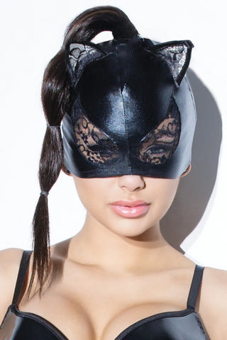 Wet Look and Lace Cat Mask in OS