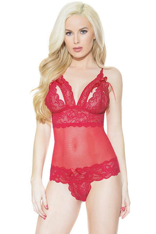 Romantic Red Lace and Mesh Teddy in OS