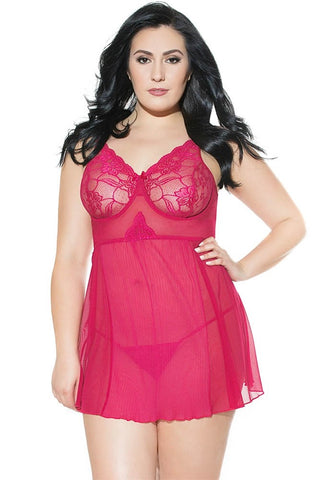 Blush Berry Babydoll and G-String in 3X/4X