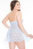 Sky Blue Rose Lace Babydoll in OSXL