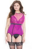 Magenta Dot Mesh and Lace Corset in 3X/4X