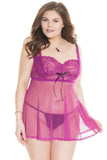 Magenta Dot Mesh and Lace Babydoll in OSXL