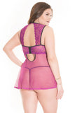 Magenta Dot Mesh and Lace Babydoll in OSXL
