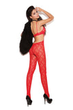 Red Floral Lace Bodystocking with Bow Details in OS