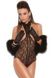 Black Lace Cupless, Open Back Teddy in OS