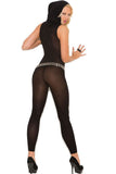 Opaque Black Hooded Bodystocking in OS