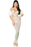 White Floral Lace & Satin Bow Bodystocking in OS