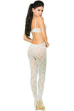 White Floral Lace & Satin Bow Bodystocking in OS