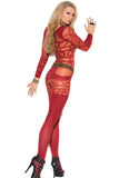 Merlot Sheer and Opaque Geo Bodystocking in OS