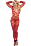 Merlot Sheer and Opaque Geo Bodystocking in OSXL