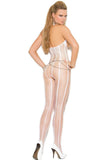 White Pinstripe Cupless Bodystocking in OS