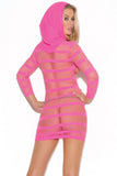 Hot Pink Cupless Hooded Mini Dress in OS