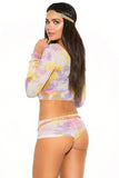 Tie Dye Long Sleeve Crop Top & Booty Shorts in OS