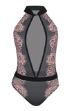 Brigitte Dusty Rose Lace and Black Mesh Teddy in S