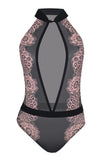 Brigitte Dusty Rose Lace and Black Mesh Teddy in 2X