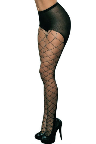 Diamond Net Peek-a-Boo Pantyhose in OS