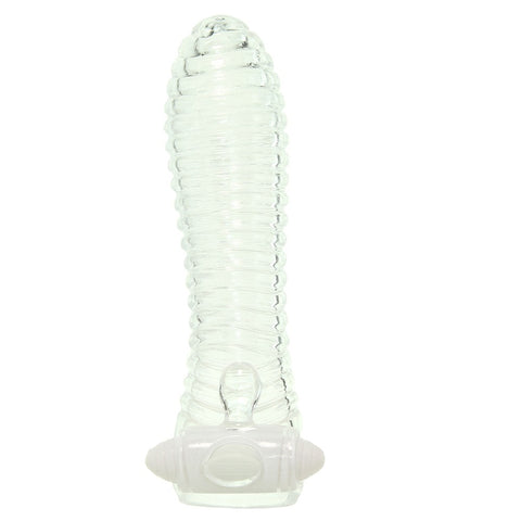 Sextenders Ribbed Vibrating Enhancer Sleeve in Clear