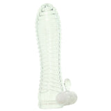 Sextenders Ribbed Vibrating Enhancer Sleeve in Clear