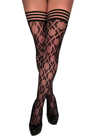 Elle Black Diamond Net Thigh Highs in D
